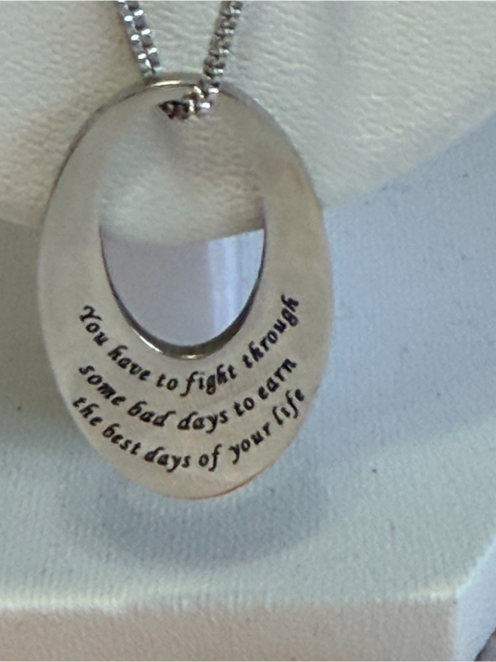 Fight motto necklace silver tone